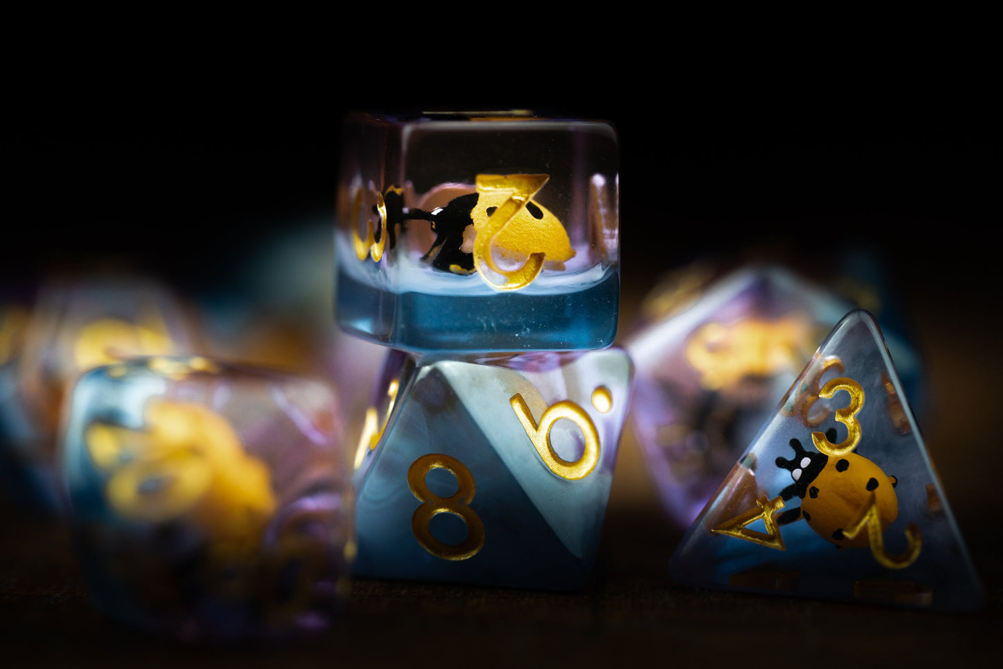 Golden Beetle Lady Bug Dice Set: Cute Polyhedral DnD Dice in Yellow - Perfect Insect-Themed Gifts for Dungeons and Dragons Players