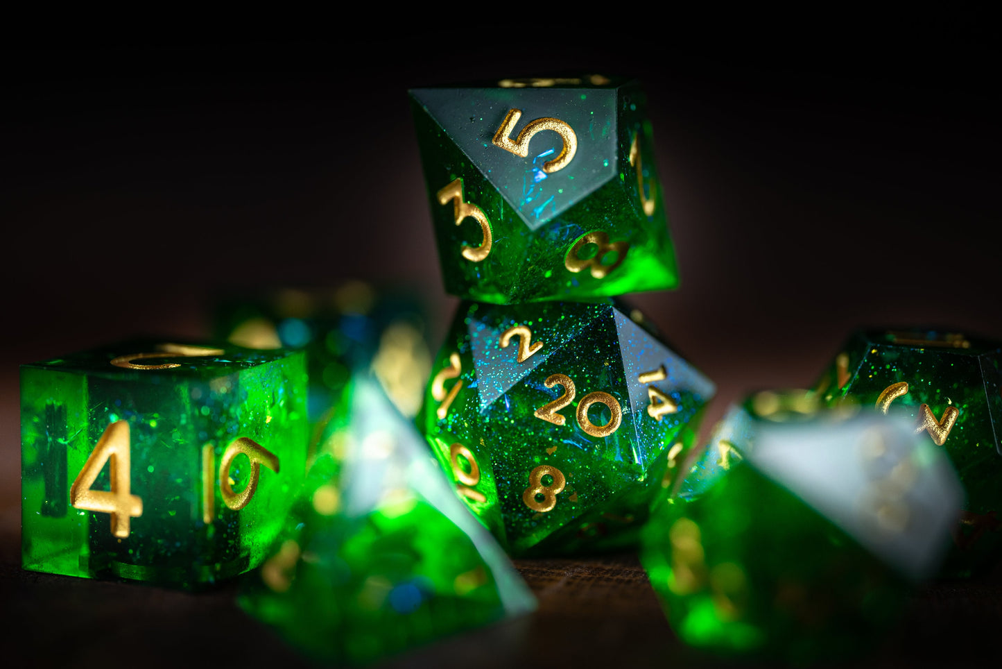 Dragon's Breath Green Sharp Edge Dice Set: Premium Resin Polyhedral DnD Dice for Dungeons & Dragons