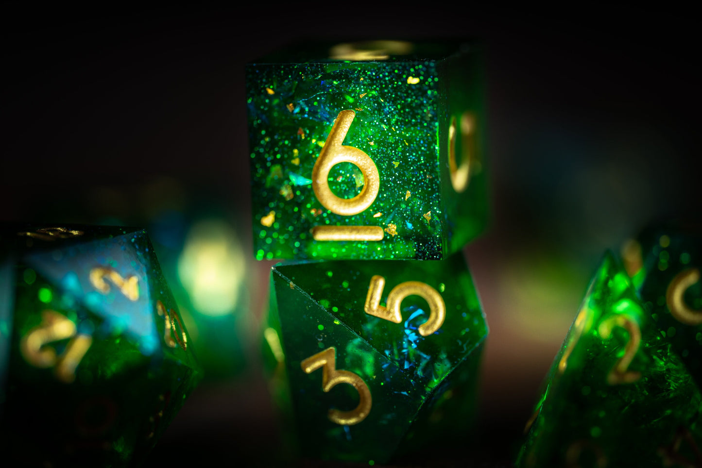 Dragon's Breath Green Sharp Edge Dice Set: Premium Resin Polyhedral DnD Dice for Dungeons & Dragons