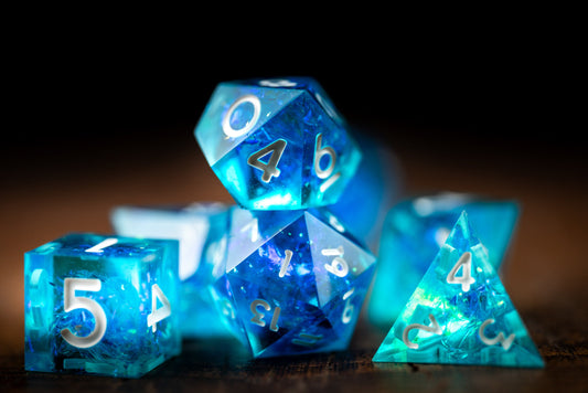 Frostbite Aurora Blue Dice: Sharp Edge Polyhedral Space Dice Set - Premium Resin DnD Dice for Dungeons and Dragons Gifts