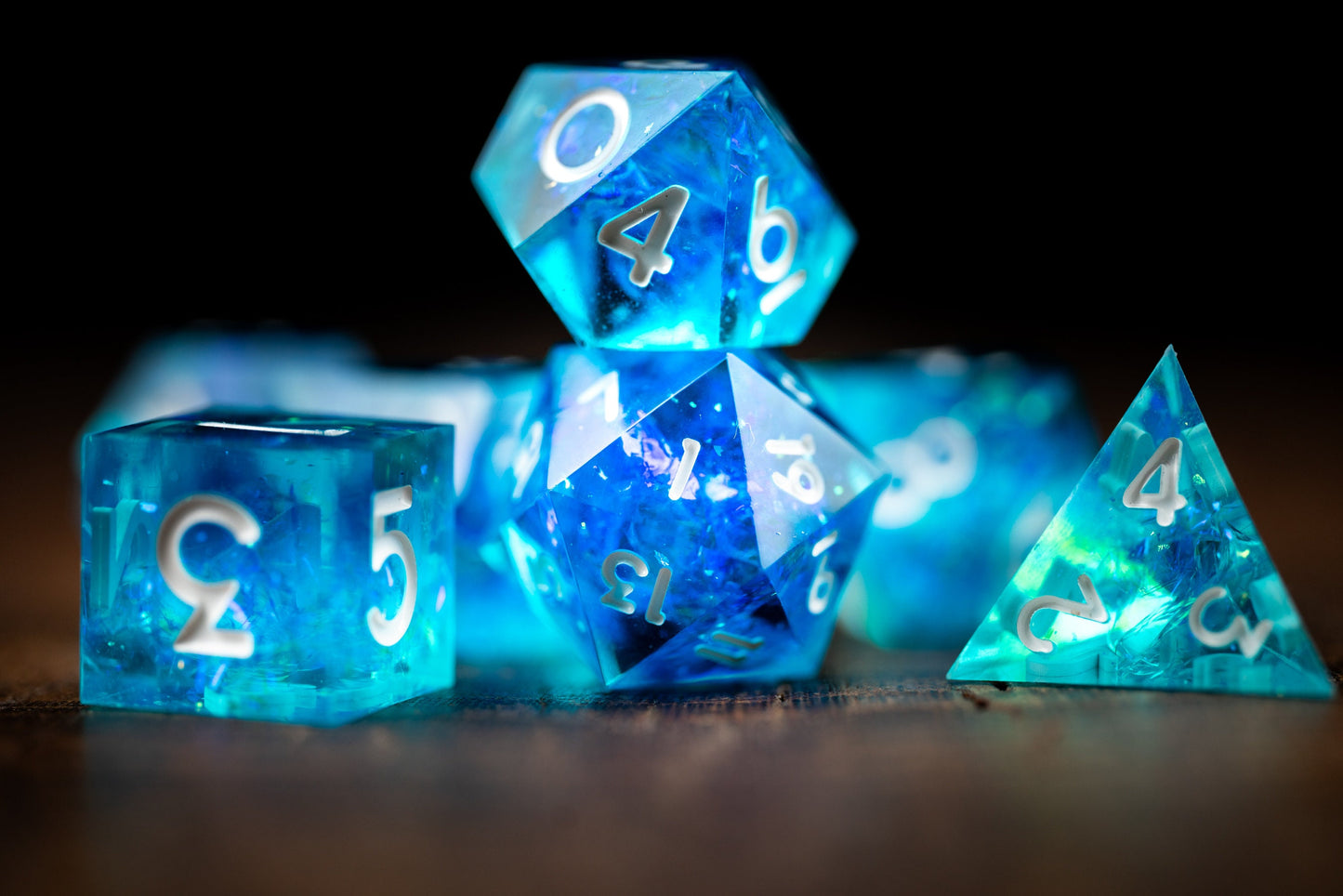 Frostbite Aurora Blue Dice: Sharp Edge Polyhedral Space Dice Set - Premium Resin DnD Dice for Dungeons and Dragons Gifts