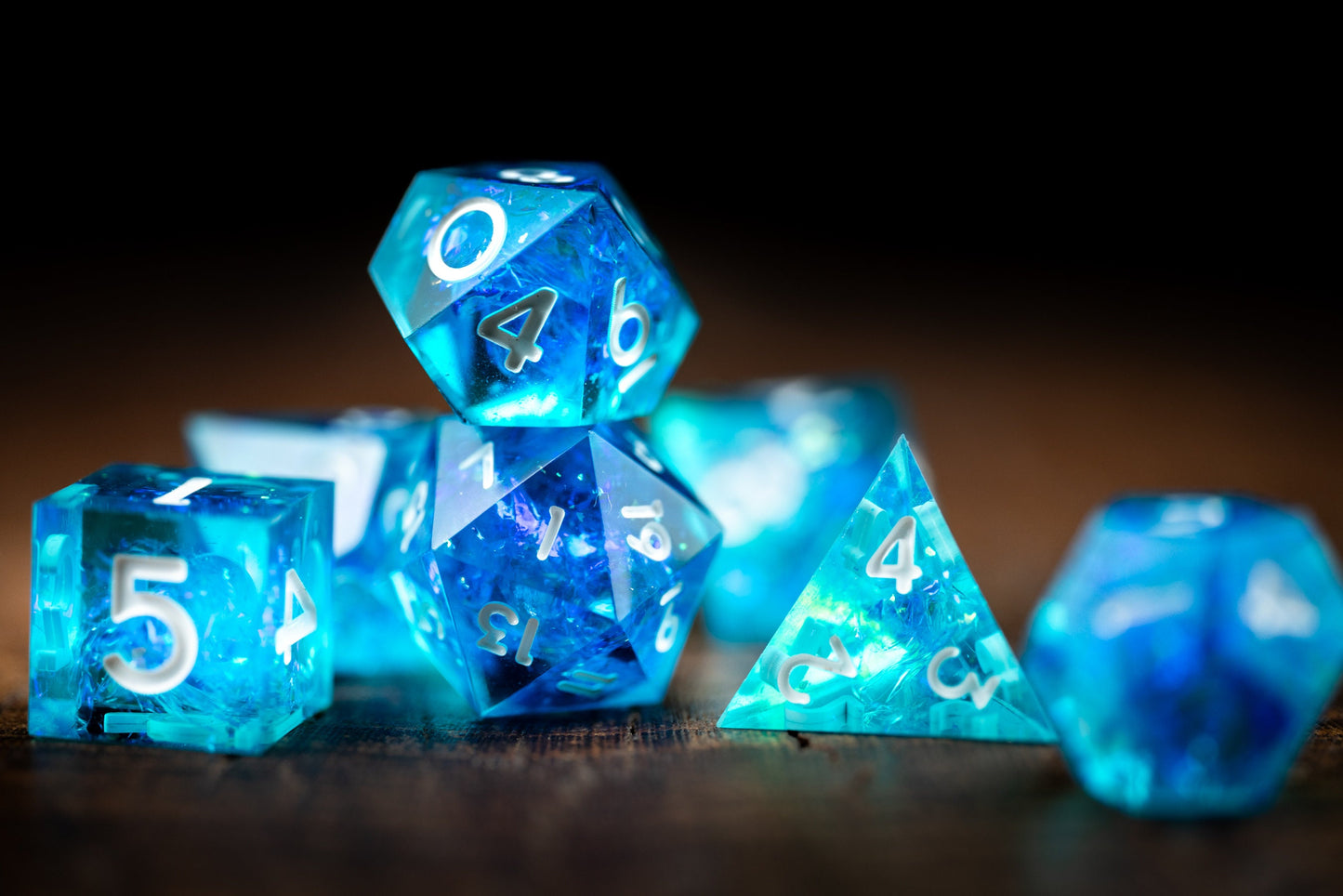 Frostbite Aurora Blue Dice: Sharp Edge Polyhedral Space Dice Set - Premium Resin DnD Dice for Dungeons and Dragons Gifts