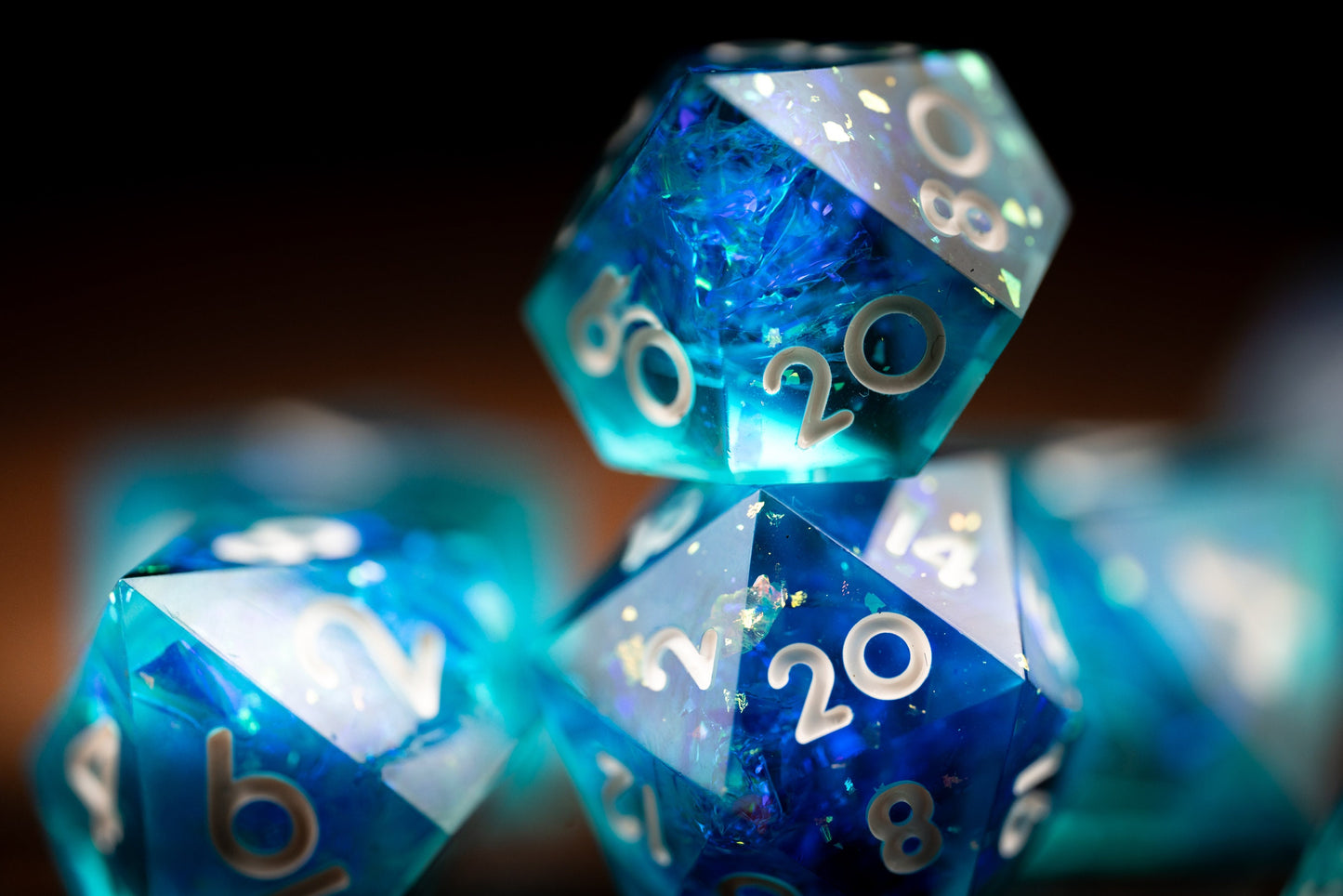 Frostbite Aurora Blue Dice: Sharp Edge Polyhedral Space Dice Set - Premium Resin DnD Dice for Dungeons and Dragons Gifts