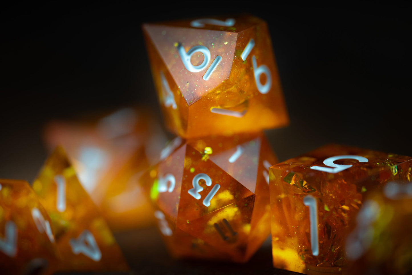 Celestial Ember Orange Dice: Sharp Edge Polyhedral DnD Dice Set - Space-Themed Resin Dice for Dungeons and Dragons Gifts