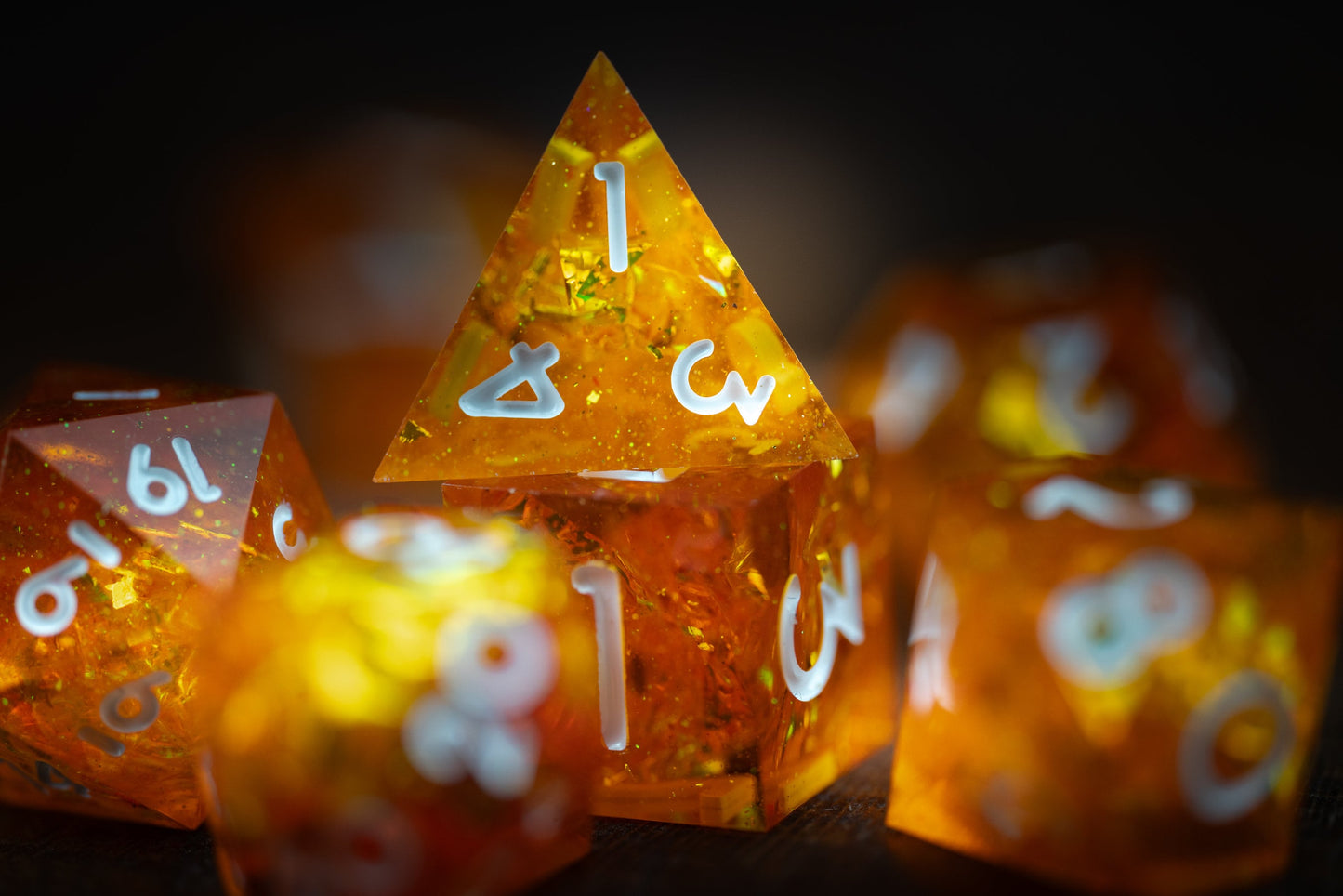 Celestial Ember Orange Dice: Sharp Edge Polyhedral DnD Dice Set - Space-Themed Resin Dice for Dungeons and Dragons Gifts