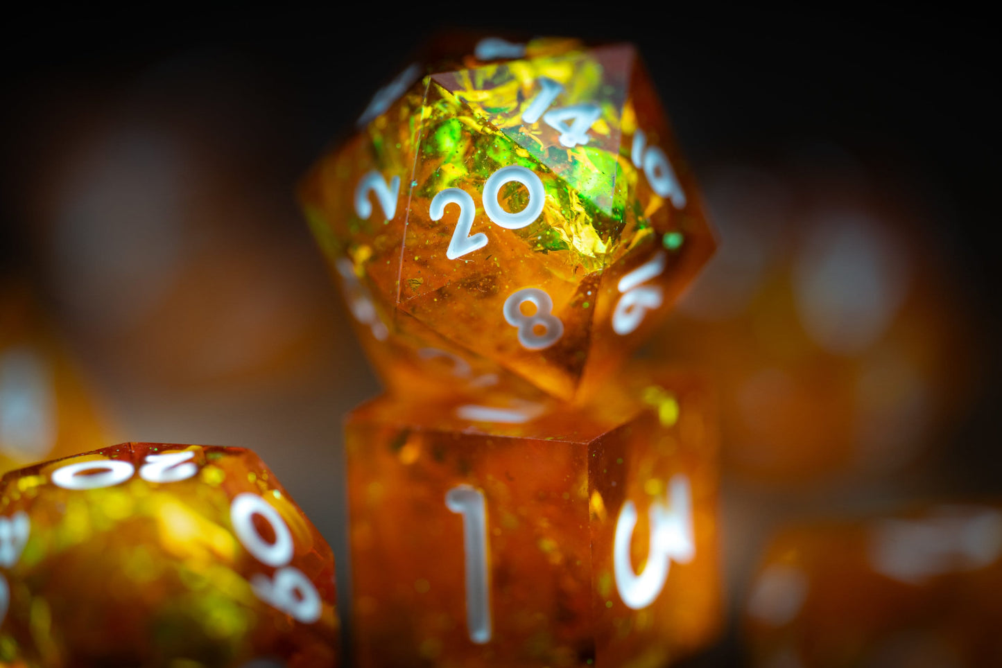 Celestial Ember Orange Dice: Sharp Edge Polyhedral DnD Dice Set - Space-Themed Resin Dice for Dungeons and Dragons Gifts