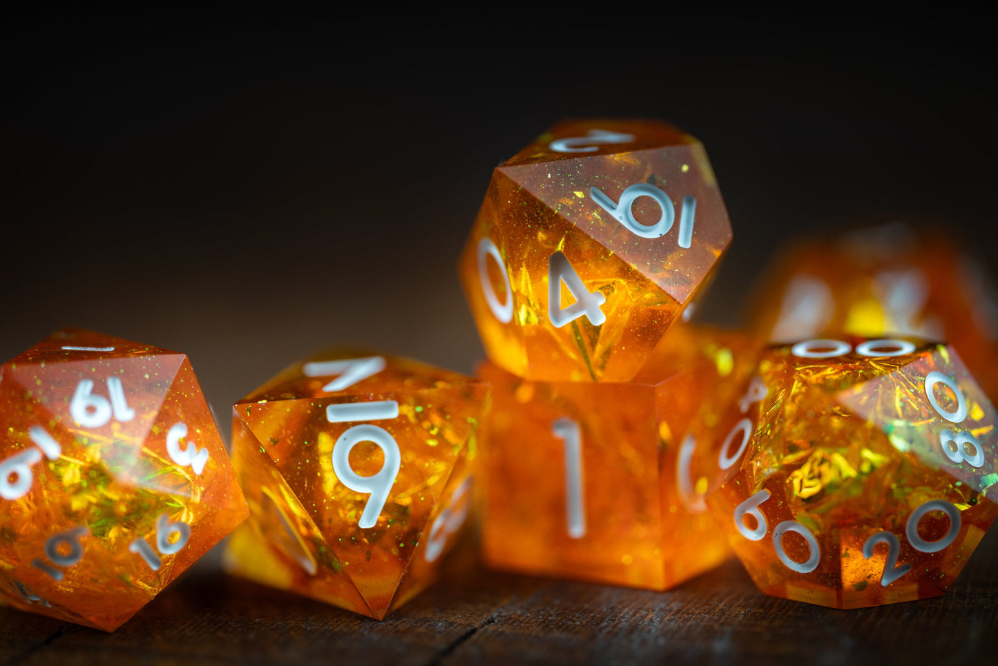 Celestial Ember Orange Dice: Sharp Edge Polyhedral DnD Dice Set - Space-Themed Resin Dice for Dungeons and Dragons Gifts