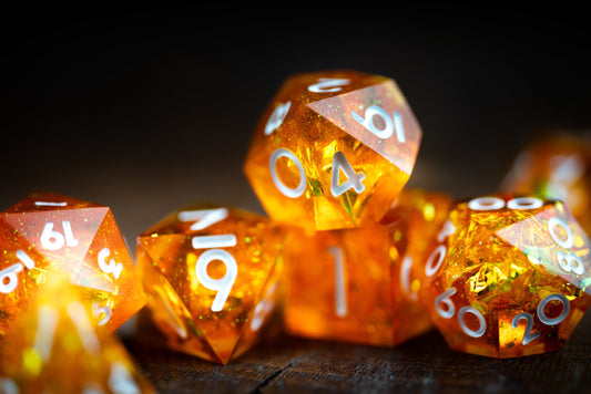 Celestial Ember Orange Dice: Sharp Edge Polyhedral DnD Dice Set - Space-Themed Resin Dice for Dungeons and Dragons Gifts