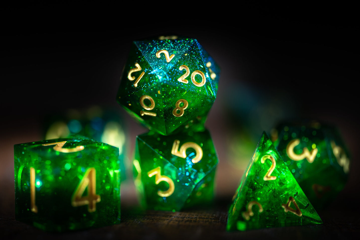 Dragon's Breath Green Sharp Edge Dice Set: Premium Resin Polyhedral DnD Dice for Dungeons & Dragons