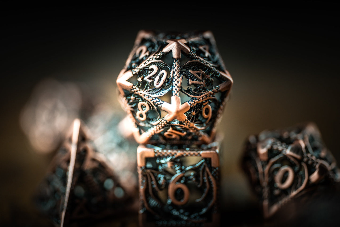 Ancient Copper Dragon Hollow Metal Dice Set: Premium Polyhedral Metal Dice for Dungeons & Dragons - Unique DnD Dice Set