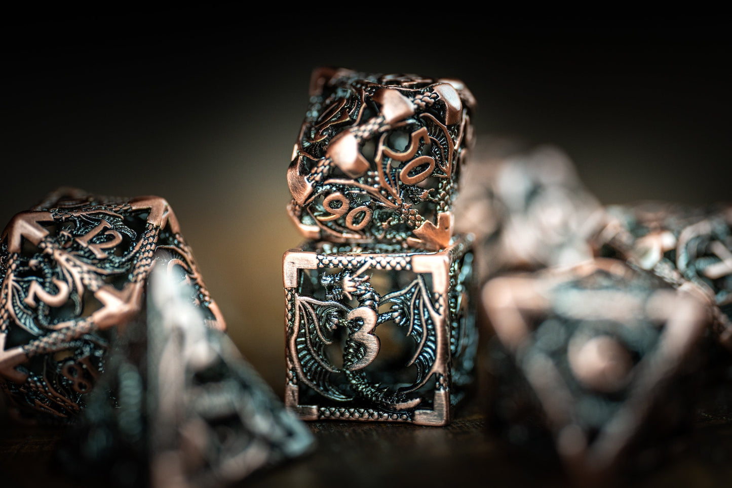 Ancient Copper Dragon Hollow Metal Dice Set: Premium Polyhedral Metal Dice for Dungeons & Dragons - Unique DnD Dice Set