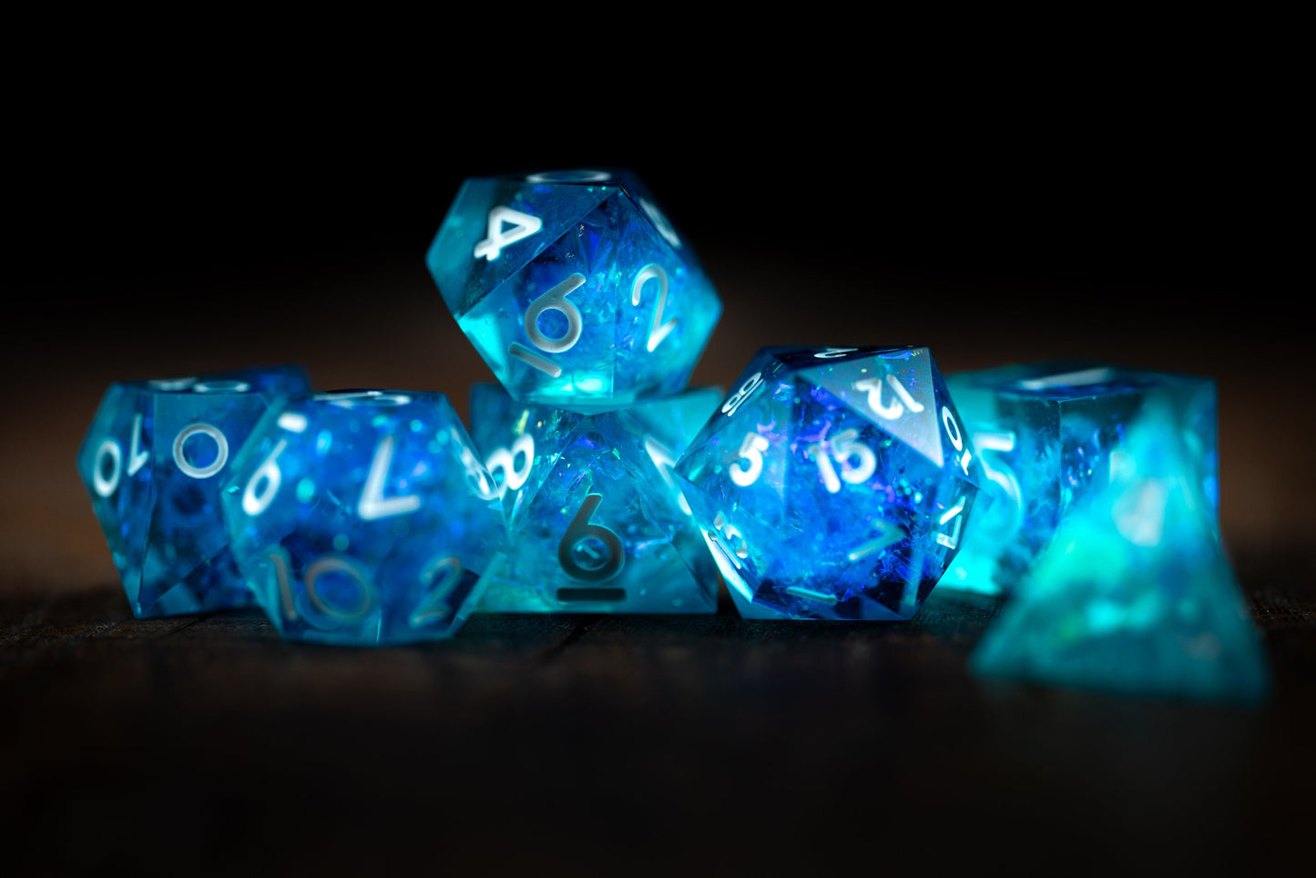 Frostbite Aurora Blue Dice: Sharp Edge Polyhedral Space Dice Set - Premium Resin DnD Dice for Dungeons and Dragons Gifts