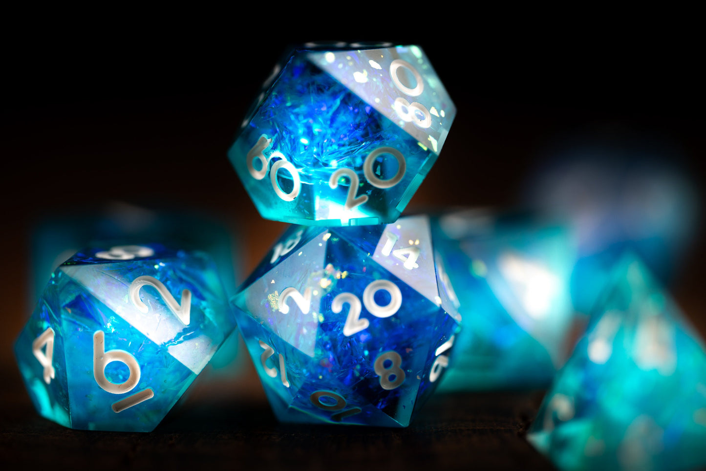 Frostbite Aurora Blue Dice: Sharp Edge Polyhedral Space Dice Set - Premium Resin DnD Dice for Dungeons and Dragons Gifts