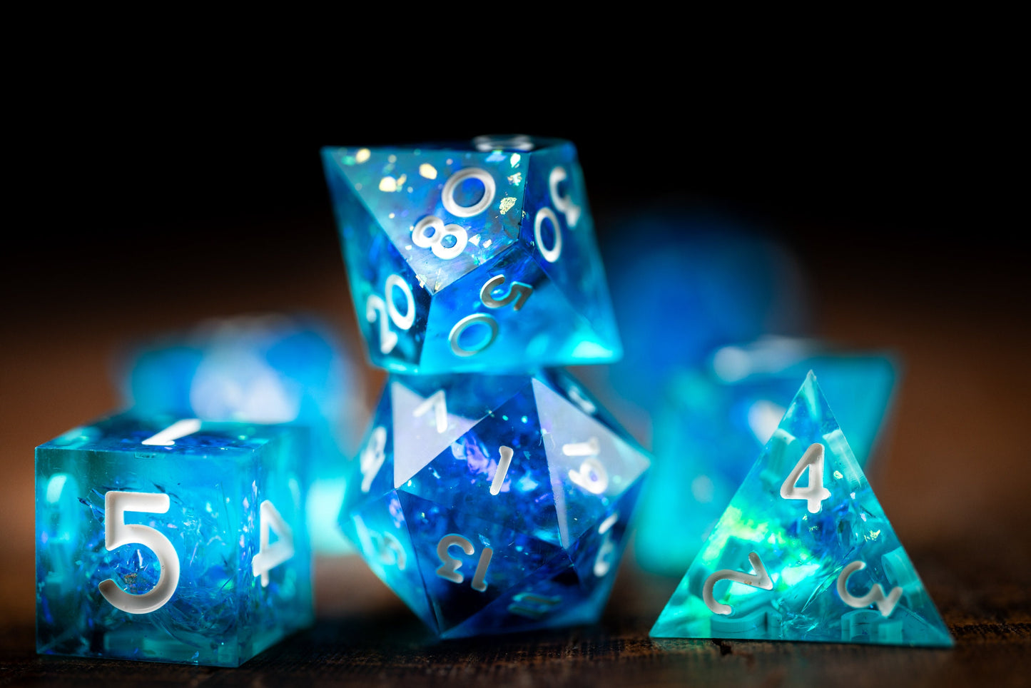 Frostbite Aurora Blue Dice: Sharp Edge Polyhedral Space Dice Set - Premium Resin DnD Dice for Dungeons and Dragons Gifts