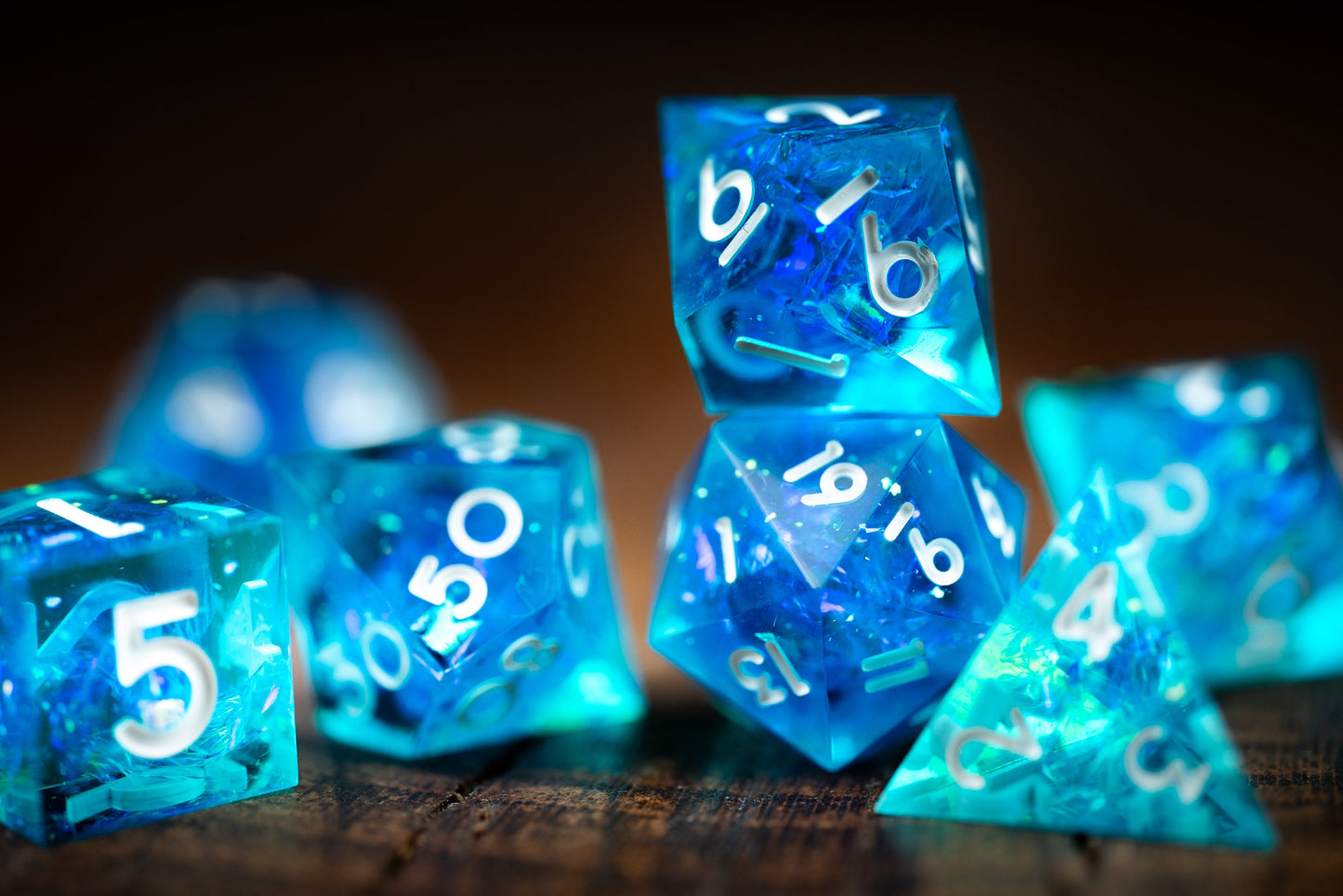 Frostbite Aurora Blue Dice: Sharp Edge Polyhedral Space Dice Set - Premium Resin DnD Dice for Dungeons and Dragons Gifts