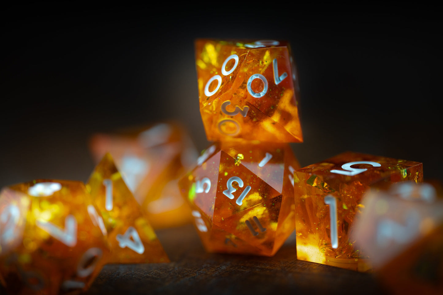 Celestial Ember Orange Dice: Sharp Edge Polyhedral DnD Dice Set - Space-Themed Resin Dice for Dungeons and Dragons Gifts