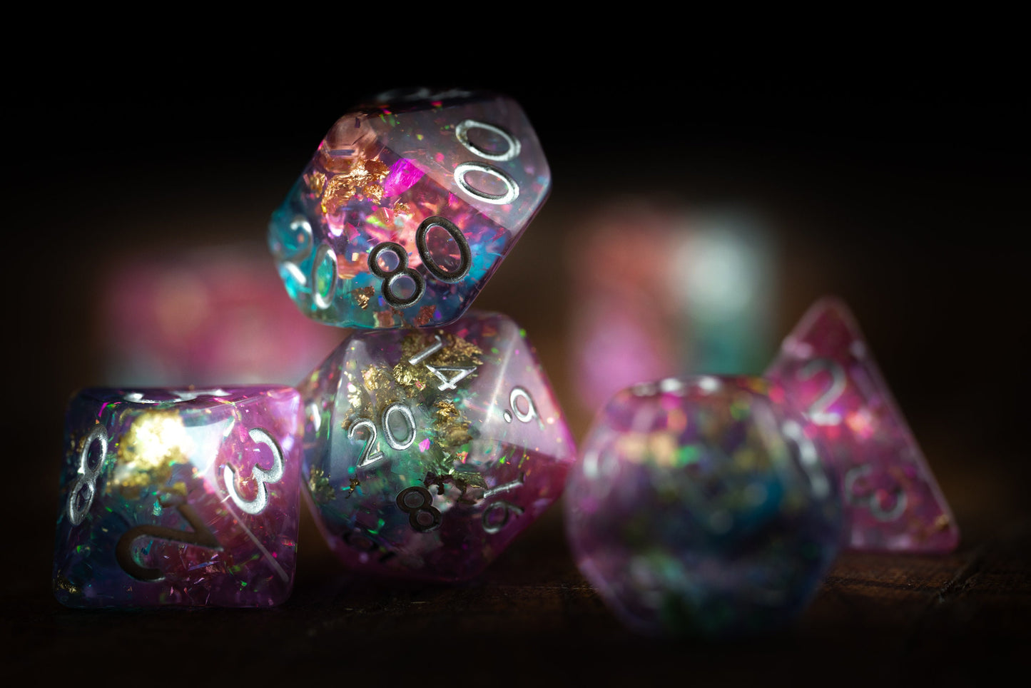 Cosmic Sky Space Dice Set: DnD Resin Polyhedral Glitter Dice in Blue and Purple