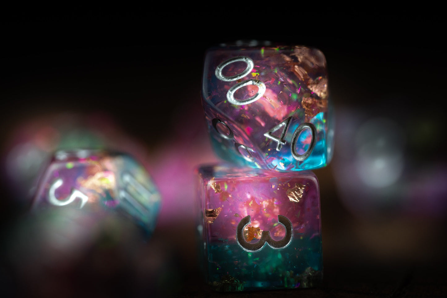 Cosmic Sky Space Dice Set: DnD Resin Polyhedral Glitter Dice in Blue and Purple