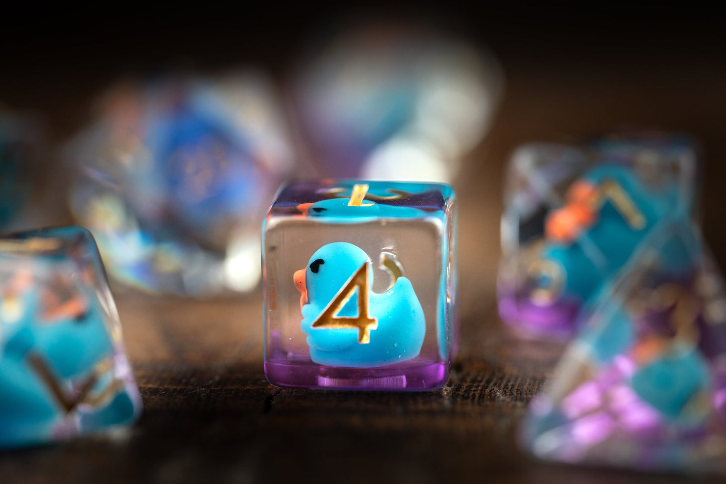 Azure Feathertails Duck Dice: Blue Rubber Ducky DnD Dice Set with Dice Tray - Perfect DnD Gifts for Duck and Blue Dice Lovers