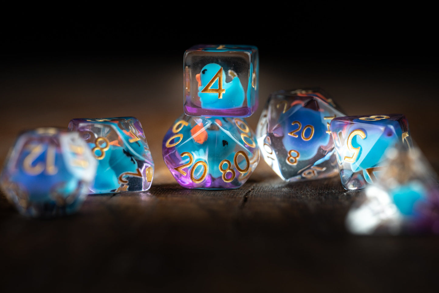 Azure Feathertails Duck Dice: Blue Rubber Ducky DnD Dice Set with Dice Tray - Perfect DnD Gifts for Duck and Blue Dice Lovers