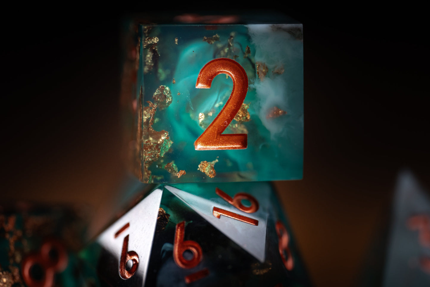 Stellar Tropics Space Dice Set: Sharp Edge DnD Resin Glitter Polyhedral Dice