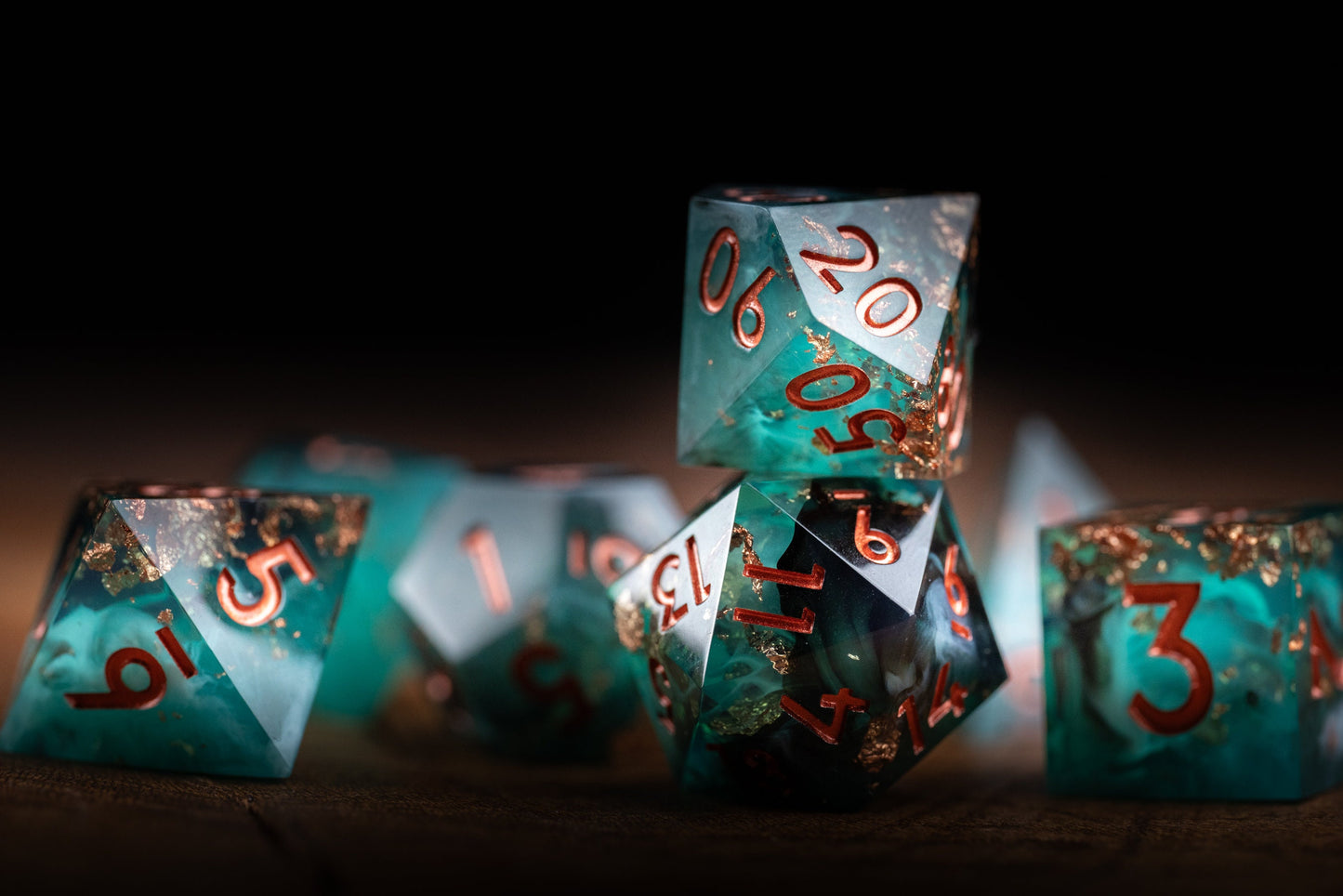 Stellar Tropics Space Dice Set: Sharp Edge DnD Resin Glitter Polyhedral Dice