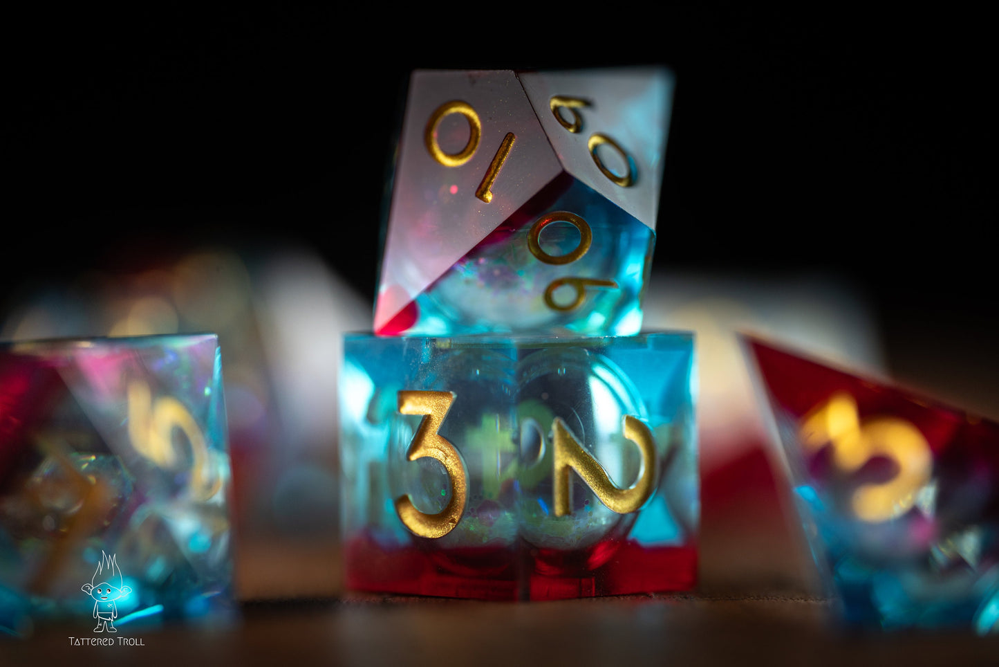 DnD dice sets: Super Nova Blue and Red Liquid Core DnD Dice: Sharp Edge Polyhedral Liquid Core Dice with Glitter - Space DnD Dice for Dungeons and Dragons