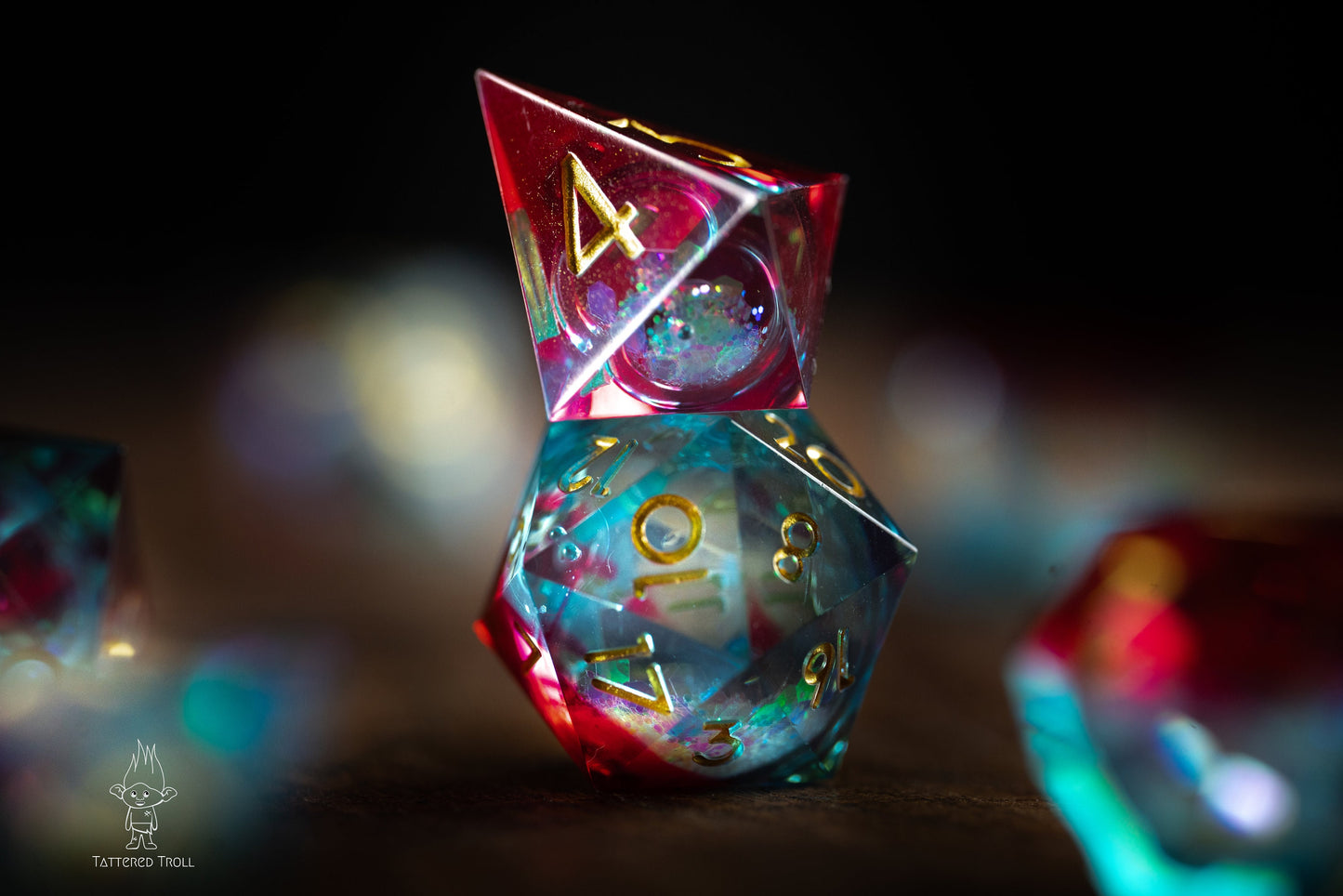 DnD dice sets: Super Nova Blue and Red Liquid Core DnD Dice: Sharp Edge Polyhedral Liquid Core Dice with Glitter - Space DnD Dice for Dungeons and Dragons