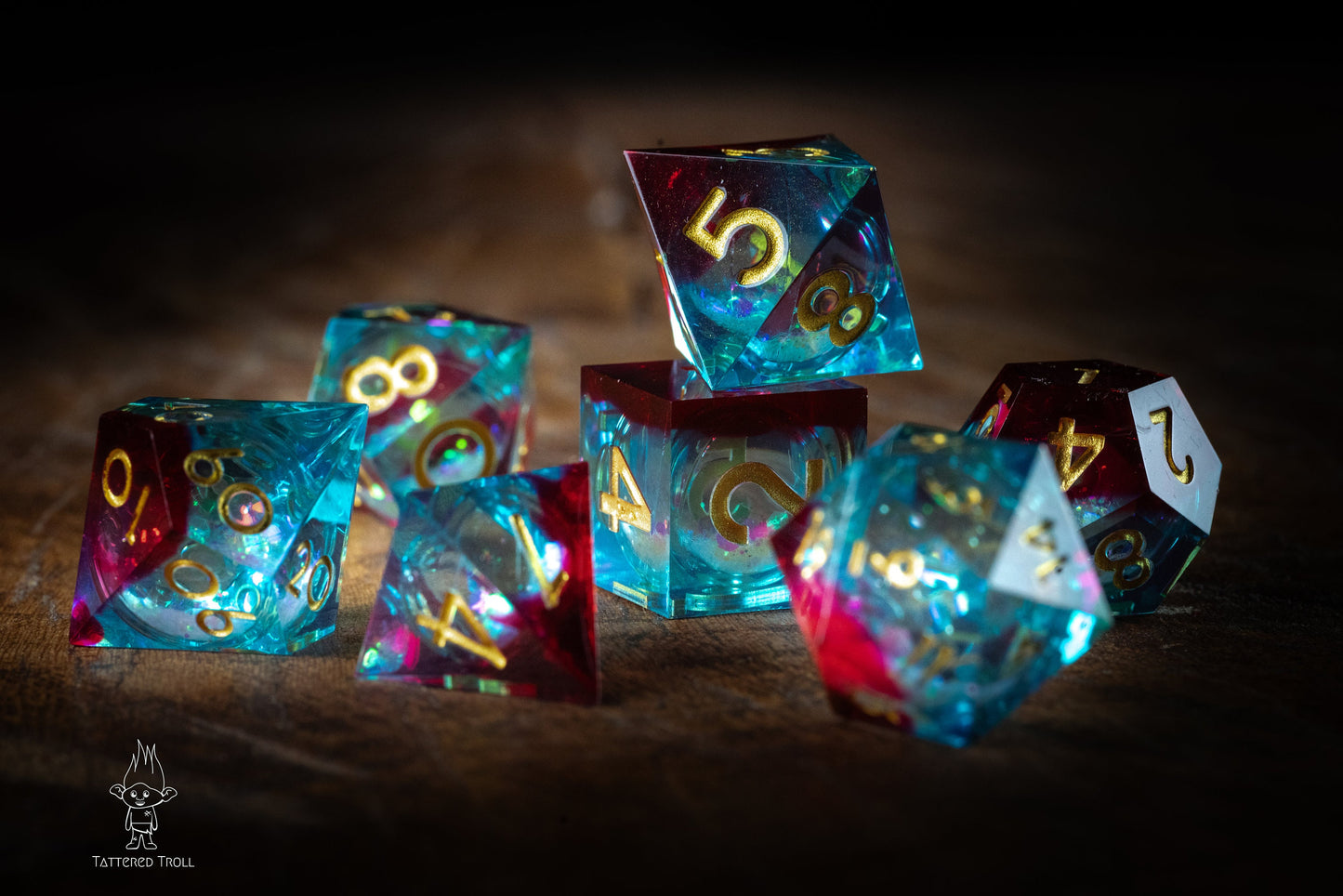 DnD dice sets: Super Nova Blue and Red Liquid Core DnD Dice: Sharp Edge Polyhedral Liquid Core Dice with Glitter - Space DnD Dice for Dungeons and Dragons