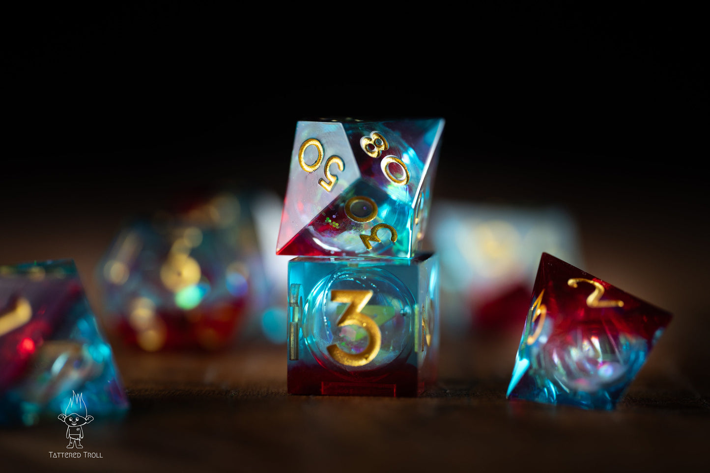 DnD dice sets: Super Nova Blue and Red Liquid Core DnD Dice: Sharp Edge Polyhedral Liquid Core Dice with Glitter - Space DnD Dice for Dungeons and Dragons