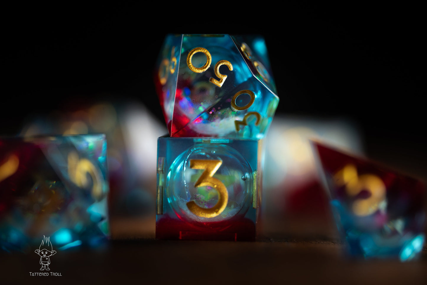 DnD dice sets: Super Nova Blue and Red Liquid Core DnD Dice: Sharp Edge Polyhedral Liquid Core Dice with Glitter - Space DnD Dice for Dungeons and Dragons