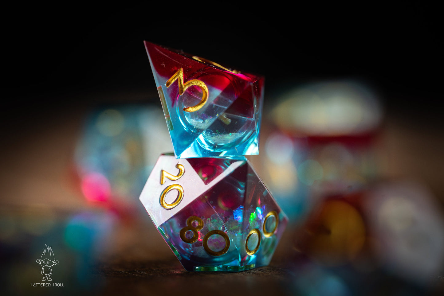 DnD dice sets: Super Nova Blue and Red Liquid Core DnD Dice: Sharp Edge Polyhedral Liquid Core Dice with Glitter - Space DnD Dice for Dungeons and Dragons