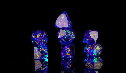 Amethyst Nebula Diamond Cut Resin Dice Set – Sharp Edge DND, Polyhedral RPG