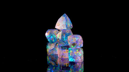 Cosmic Bloom Diamond Cut Resin Dice Set – Sharp Edge DND, Polyhedral RPG